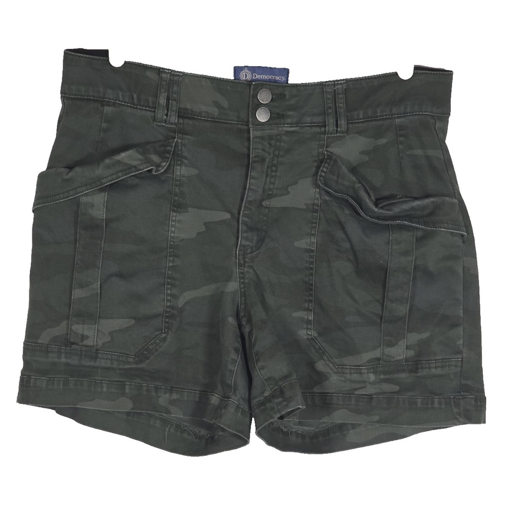 Democracy Womens 16W Camo Utility Shorts Green High Rise Flat Front Streetwear